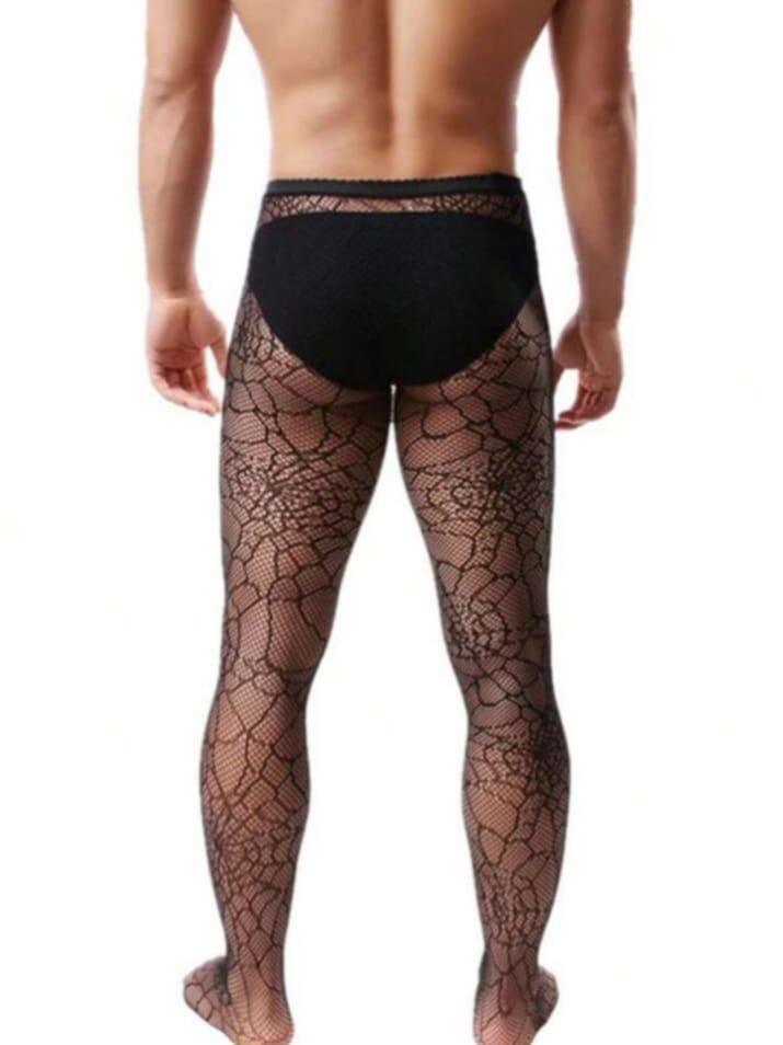 WILD-LOVE Helix Men's Sexy Hollow Out Pantyhose, Seductions Lingerie Fishnet Tights With Crotch Stockings